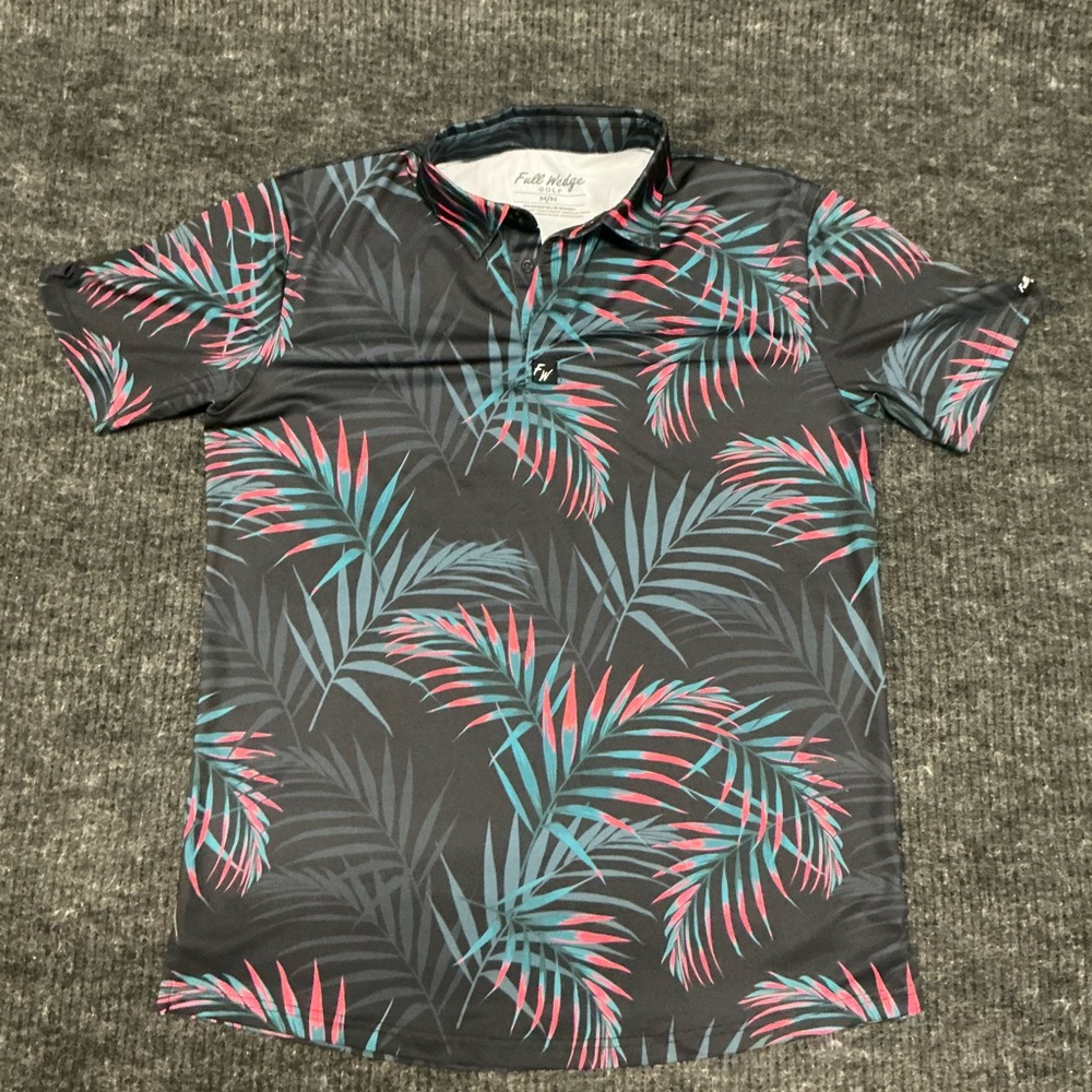 Golf Men Leaf Pattern Polo Shirt Size Medium